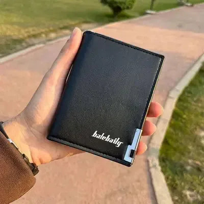 Black Tri-Fold Leather Wallet for Men Women