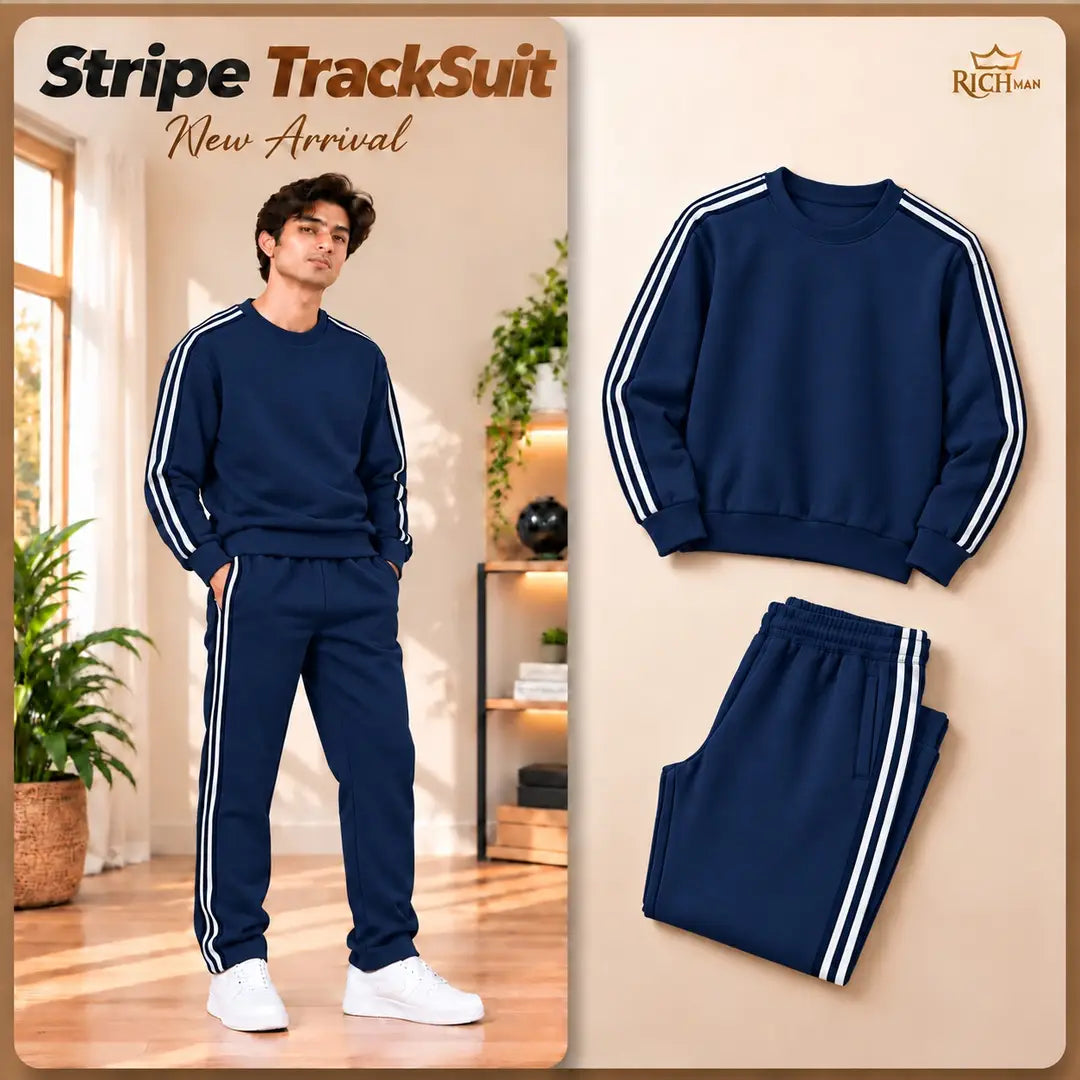 Men’s Blue Striped Sweatshirt & Trouser Tracksuit Set