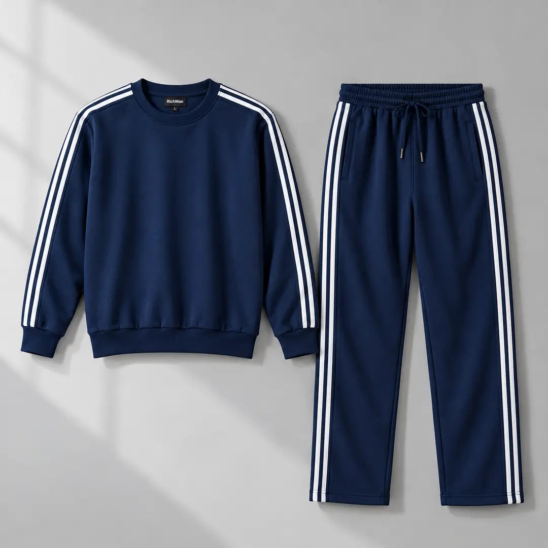Men’s Blue Striped Sweatshirt & Trouser Tracksuit Set