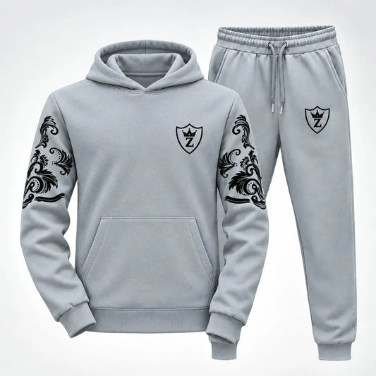 2 Pcs Men's Fleece Printed Hoodie Track Suit
