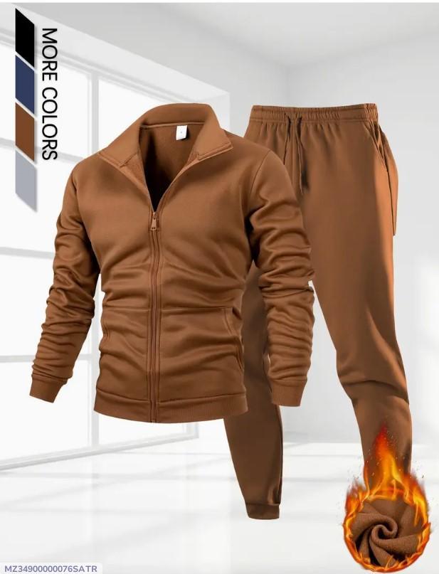 Men Fleece Zip Track Suit Brown Winter WarmMen Fleece Zip Track Suit Brown Winter Warm