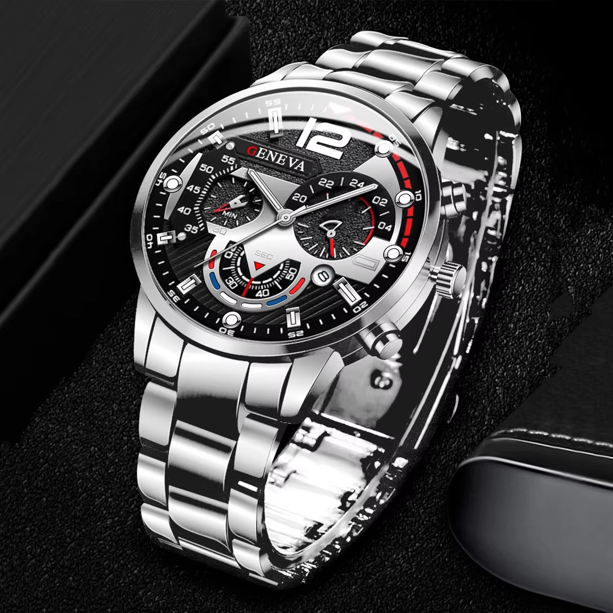 Fashion Men's Watches Stainless Steel Band Analog Quartz Wristwatch with Calendar