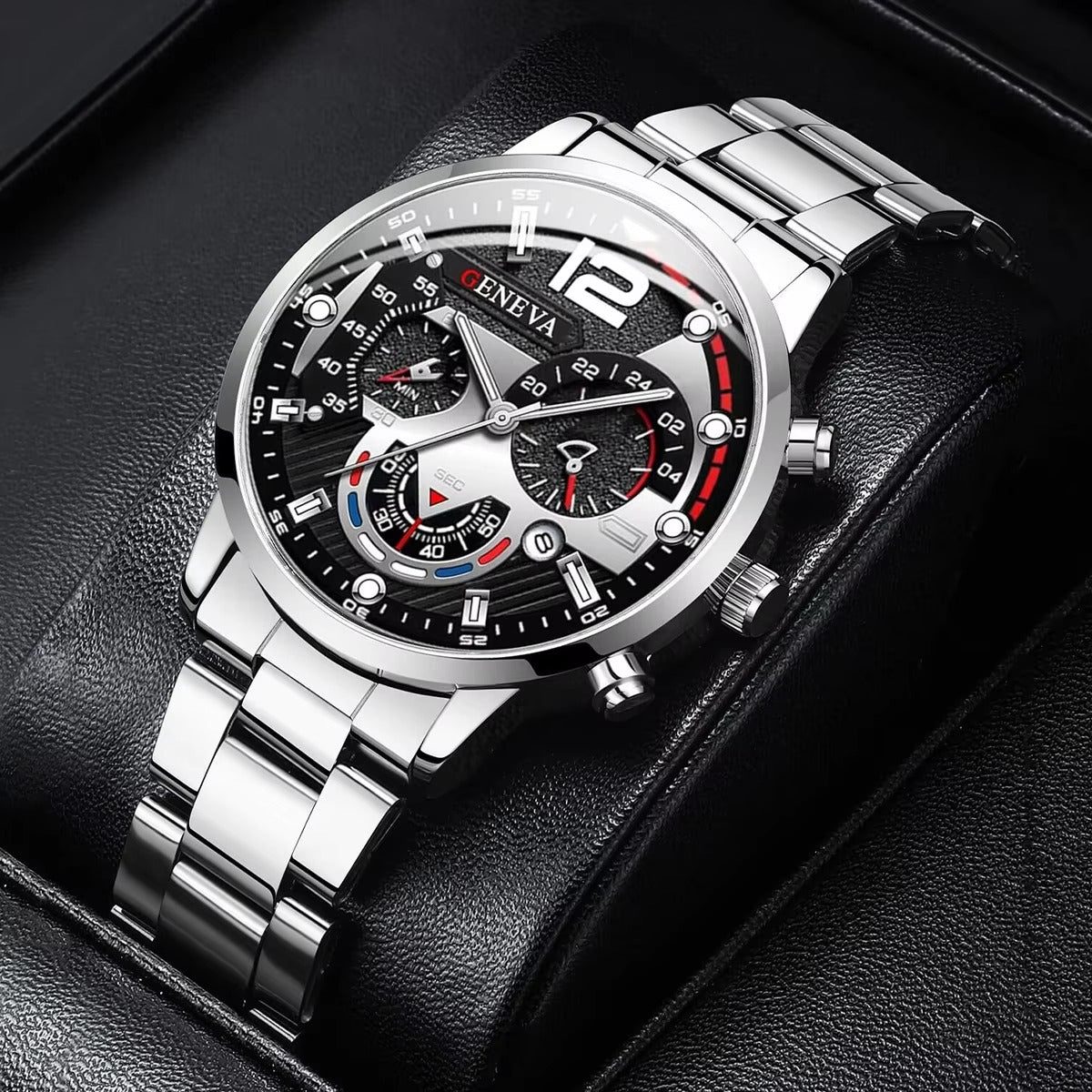 Fashion Men's Watches Stainless Steel Band Analog Quartz Wristwatch with Calendar