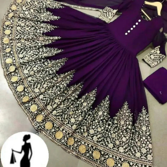 Purple Chiffon Embroidered Maxi Suit 3Pcs Eid Festive