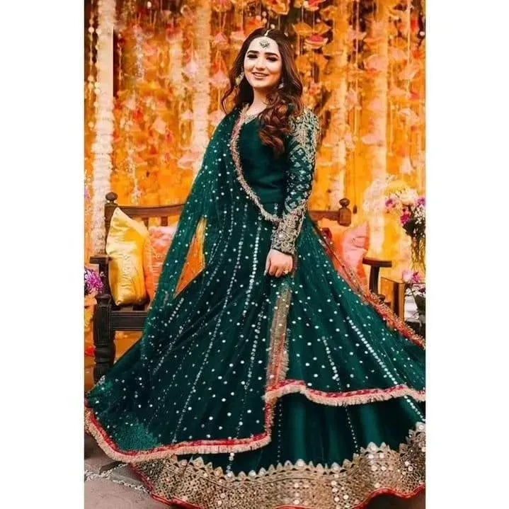 Green Shamoz Silk Maxi Set for Eid Wedding Party Wear