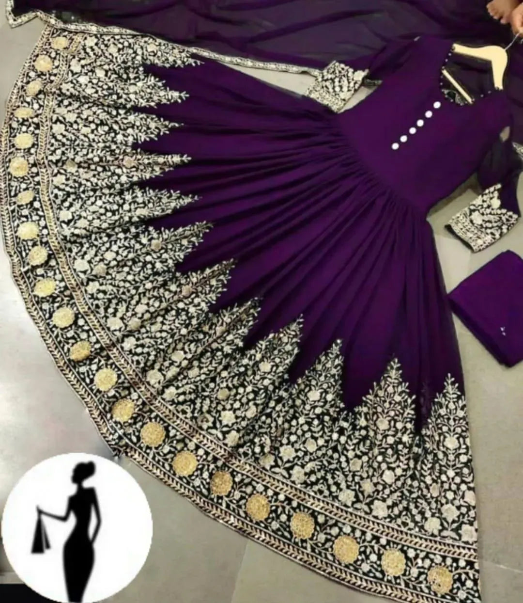 Purple Chiffon Embroidered Maxi Suit 3Pcs Eid Festive