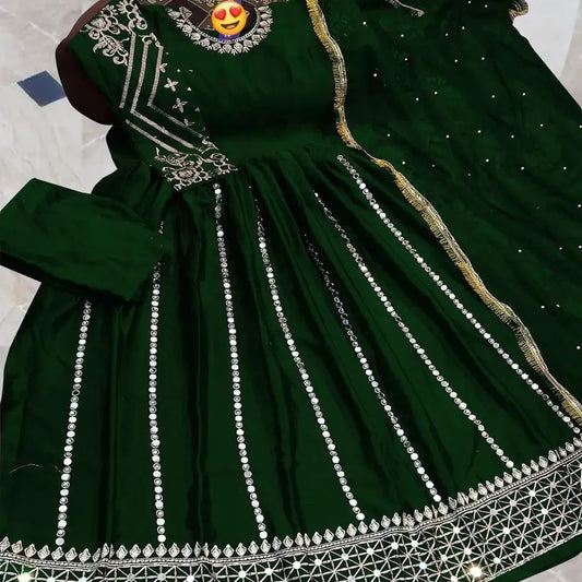 Green Shamoz Silk Maxi Set for Eid Wedding Party Wear