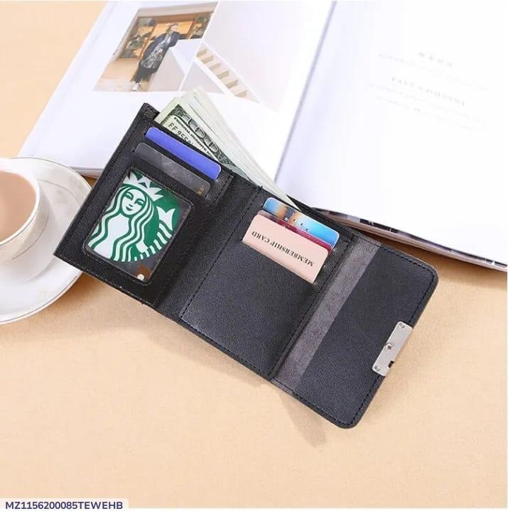 Black Tri-Fold Leather Wallet for Men Women