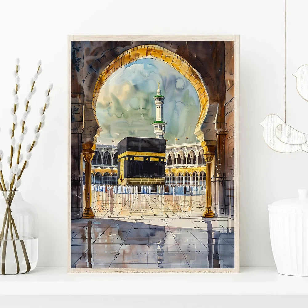 Al-Aqsa Mosque Kaaba Islamic Canvas Poster Watercolors