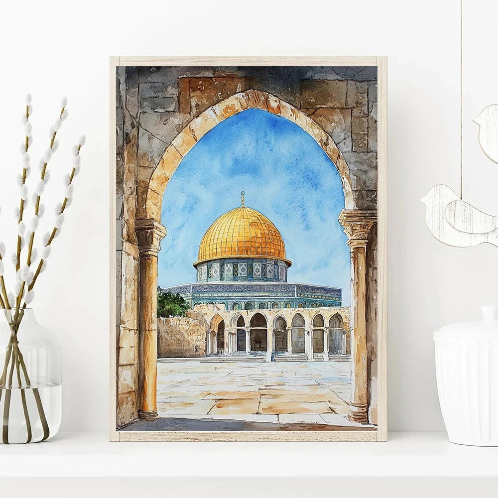 Al-Aqsa Mosque Kaaba Islamic Canvas Poster Watercolors