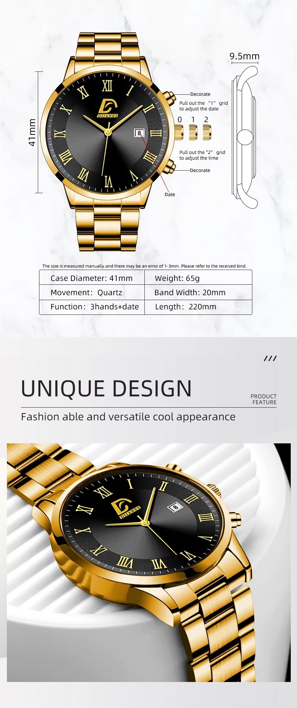 Fashion Mens Gold Watches Luxury