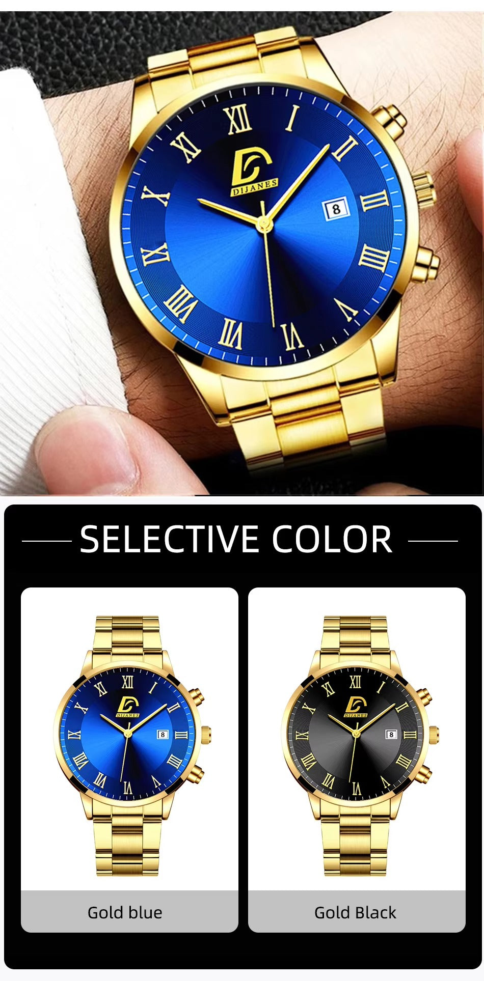 Fashion Mens Gold Watches Luxury