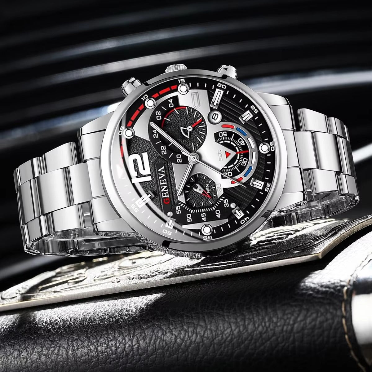 Fashion Men's Watches Stainless Steel Band Analog Quartz Wristwatch with Calendar
